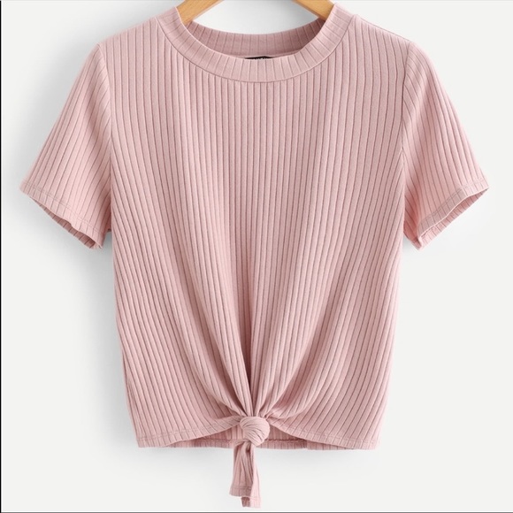 Tops - SASSY💗 knotted ribbed tee pink